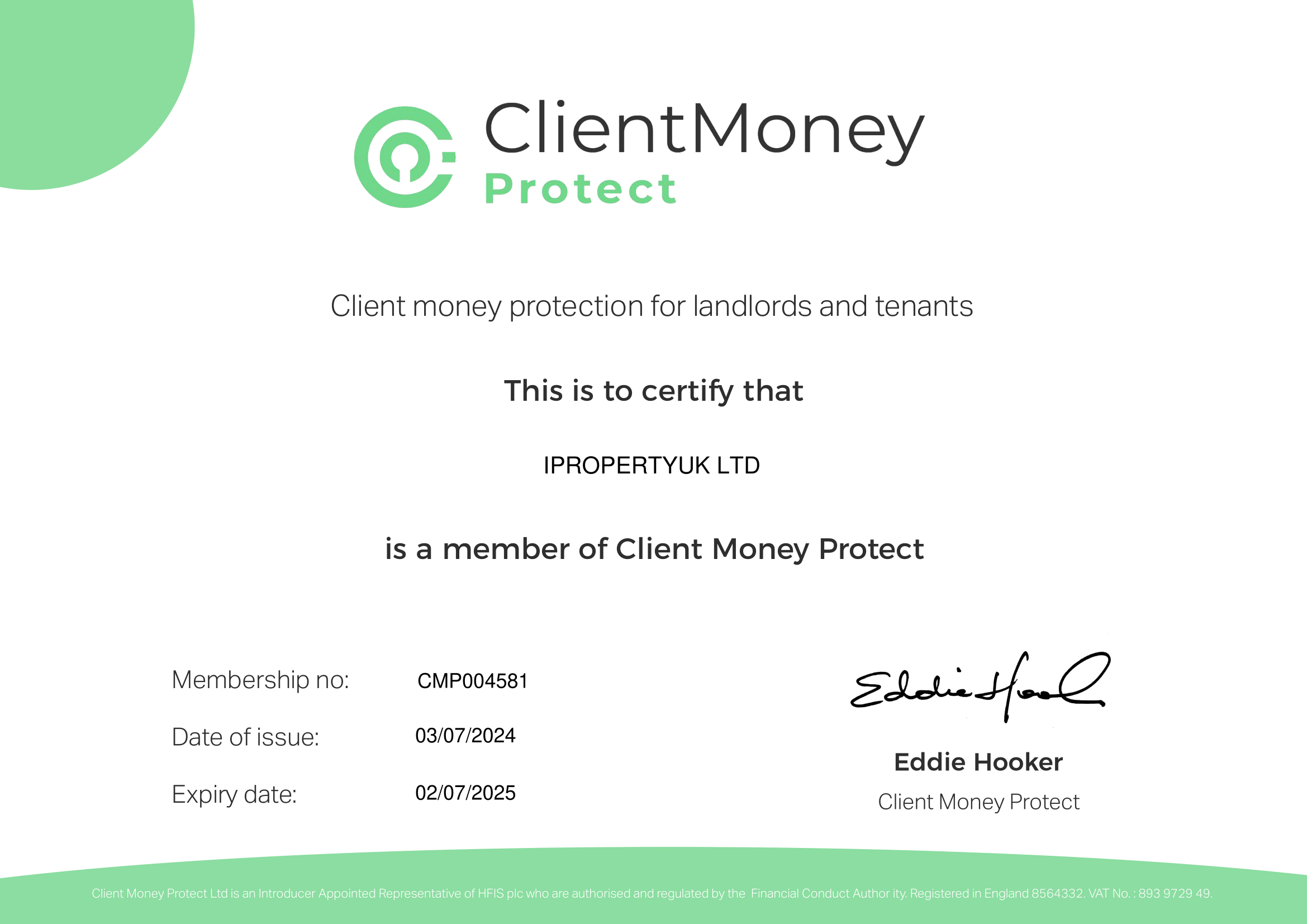 Client Money Protect Certificate-34782-CMP004581